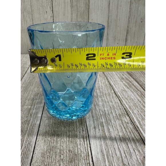 Vtg Drinking Glass Tumblers Aqua Electric Blue Diamond Quilted 3.5" Tall Set 4 - Picture 7 of 7
